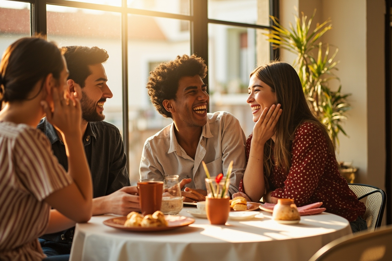 Friends enjoying a calm breakfast